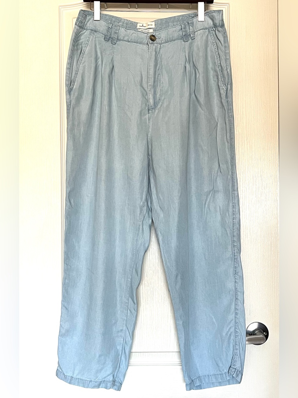 Springfield Tencel Lyocell Pleated High Waisted Trousers Light Wash Blue Size 10